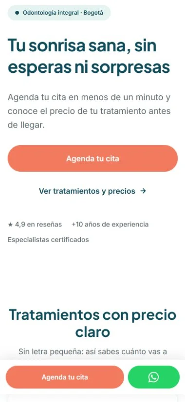 Página web odontología en celular: caso conceptual Alba Clínica Dental